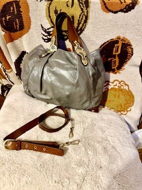 SALE!!!! Micheal Kors Gray Leather Shoulder Bag with Brown Straps